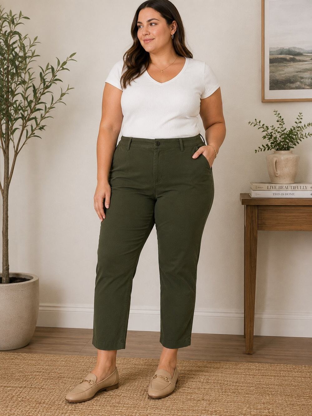 Lauren Ralph Lauren Olive Green Stretch Crop Pants 14